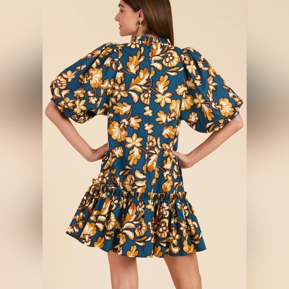 Tyler Boe Women's Small Sammy Grand Floral Dress Navy 100% Cotton With Pockets - Picture 3 of 10